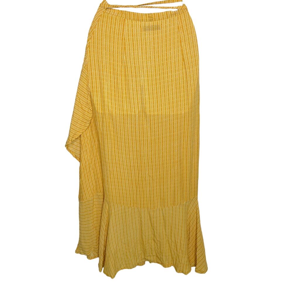 Faithfull the Brand 6 Golden Yellow Midi True Wrap Skirt Tie Waist Boho Earthy - Picture 2 of 6